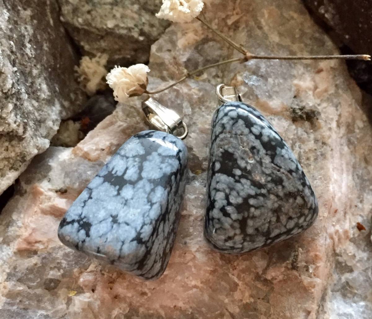 Obsidian Snøfnugg Slipt Anheng