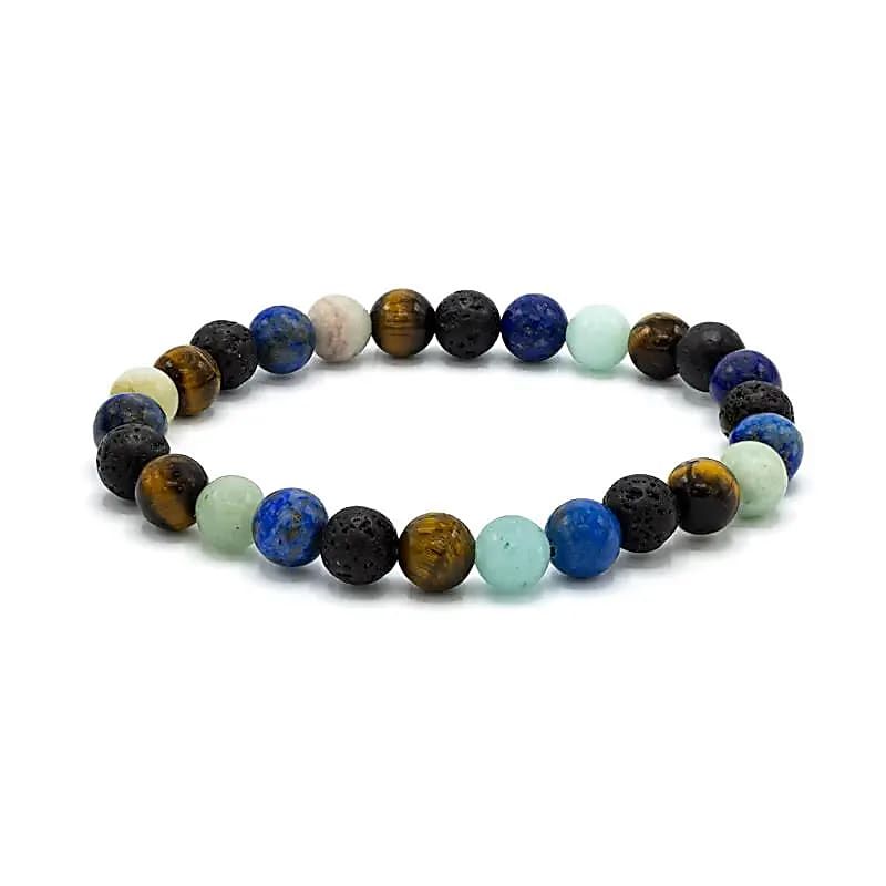 Lapis Lazuli - Amasonitt - Tigerøye - Lava 8mm Armbånd - Stor 21cm rundt håndledd