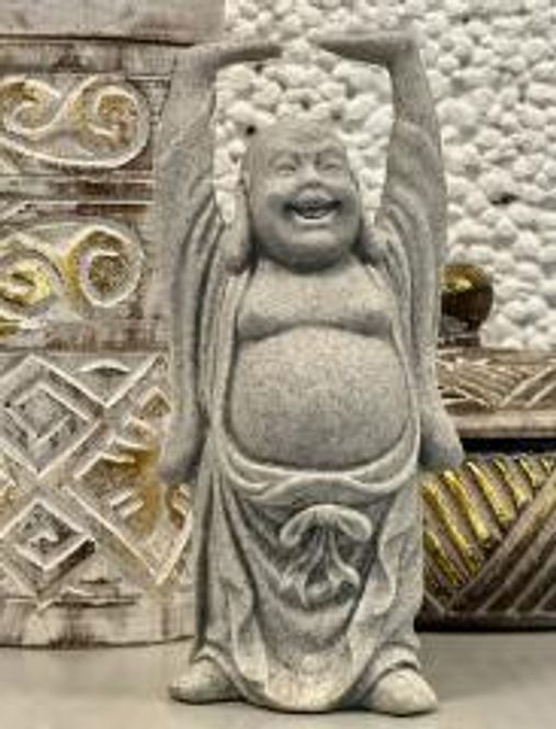 Hovedbilde Happy Buddha Grå Stående 16cm