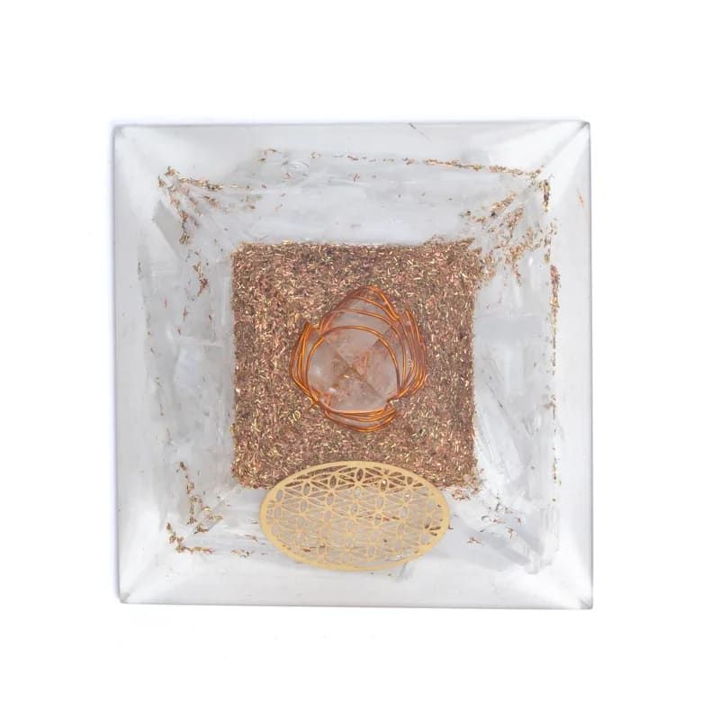 Orgonitt Pyramide Selenitt - Flower of Life